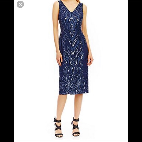 Nicole Miller Dresses & Skirts - *Nicole Miller Navy sequin midi double v s2 NAVY